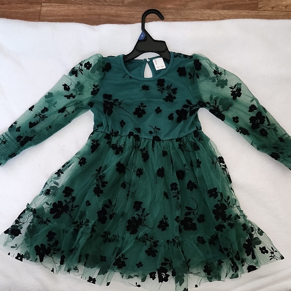 NWOT Elegant Green Floral Kids Dress Sz 4-5